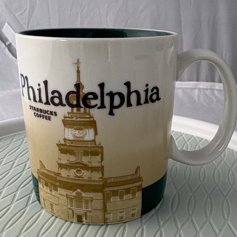 New Starbucks Philadelphia Mug - Cream and Green Collector Series 16 fl oz